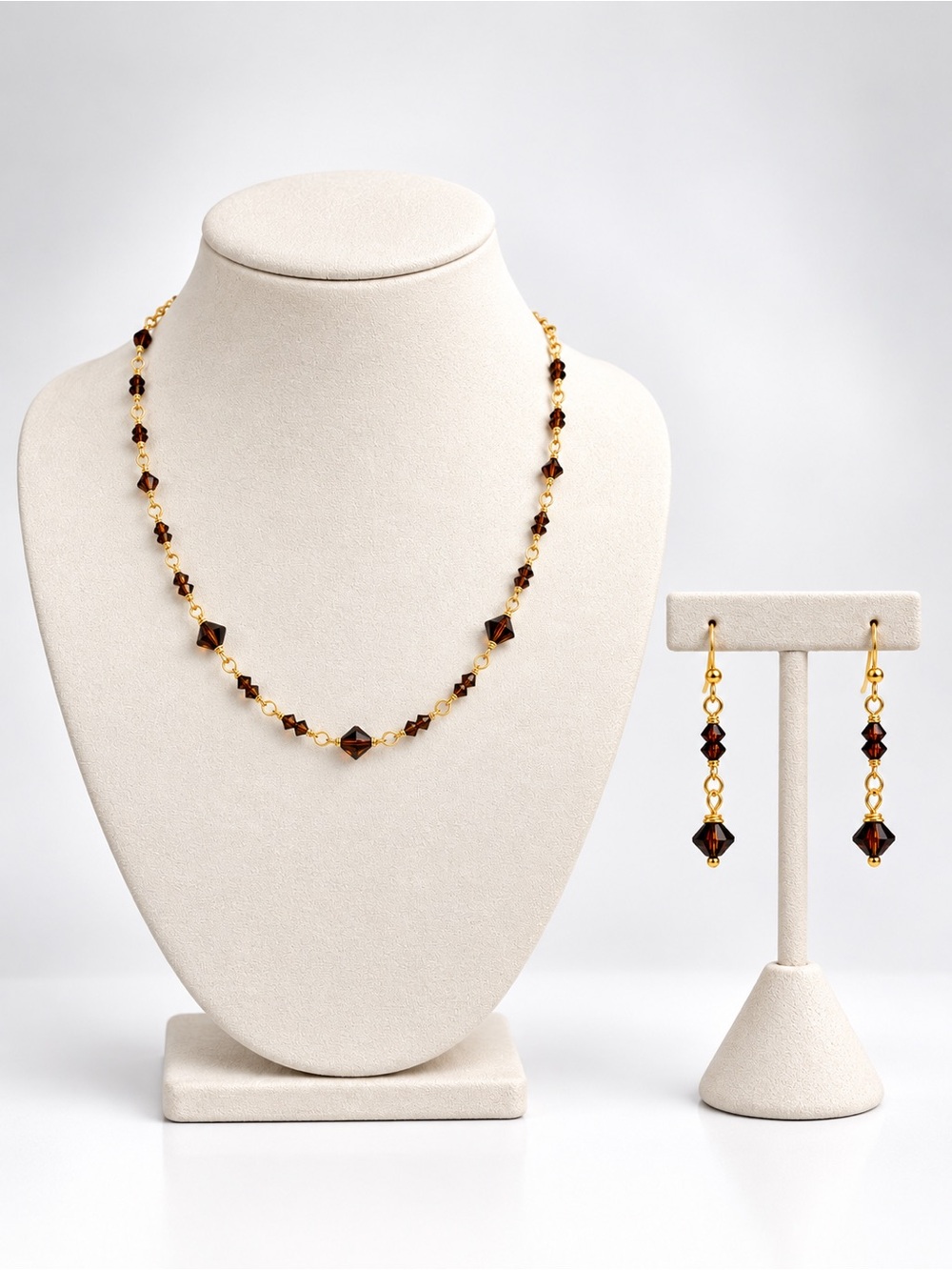 Swarovski Mocca Crystal Necklace & Earrings Set